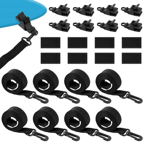 Lyreh 24uds Kit Fijación de Carrete de Cubierta Solar para Piscina, Que Incluye 8uds Correas Manta Solar Nailon con Ganchos y 8 Clips y 8 Cierres Táctiles Ideal para Accesorios Piscinas Enterradas