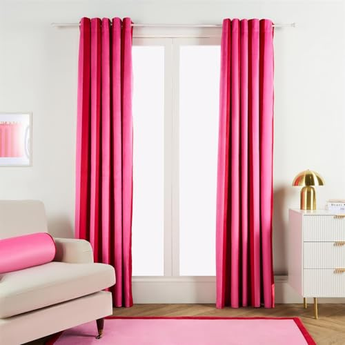 OHS Eyelet Blackout Curtains for Living Room Stripe Print, Super Soft Thermal Insulated Blackout Eyelet Curtains for Bedroom Energy Saving Window Treatment 2 Panels, 66 x 90 - Pink