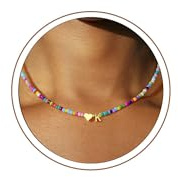 Turandoss Kette mit Buchstaben, Kette Mädchen Geschenke 5-21 Jahre | Bunte Perlenkette mit Herz Anhänger, Personalisierte Geschenk Mädchen 6/7/8/9/10/12 Jahre, Kinder Kette, 14K Gold Vergoldet