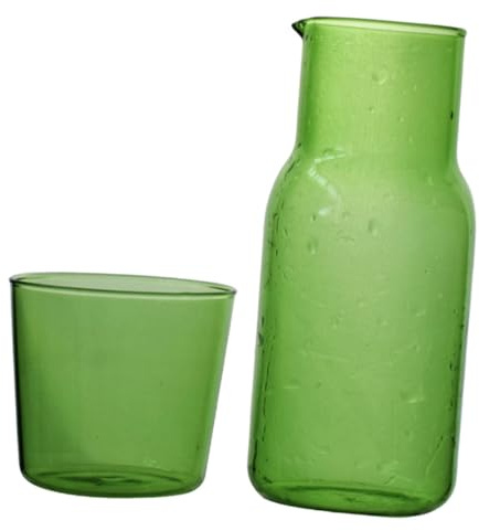 TOBBOMEY Set De Jarra De Vidrio De 500ml y Vaso Transparente De Color Verde Claro Jarra De Agua Doméstica Resistente Al Calor Práctica Para Dormitorio y Mesa Equipo Para Bebidas Individuales