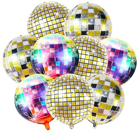 9 Stück Discokugel Luftballon, Disco Deko Helium Ballons, 4D Discokugel Folienballons Geburtstag, Disco Dekoration für Karneval Silvester Neujahr, Disco Party Dekoration, Birthday Balloons