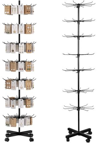 Expositor giratorio con 7 niveles, estante de exhibición multifuncional | Estantería giratoria de metal con ganchos para collares, pulseras, llaveros, calcetines, sombreros, expositores minoristas