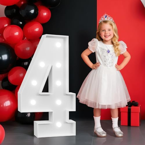 Creative Splicing LED Numbers Light Board, 4FT Glowing Marquee Number Sign Lamp 4, Indoor Decorative Night Light, Perfect for Family Party Wedding Banquet Shop Window Decor