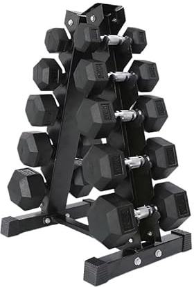 Hex Dumbbell Set with Storage Rack | Heavy Duty Rubber Dumbbells Weights Set for Home Gym