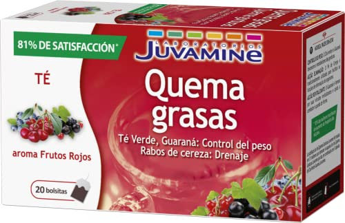 JUVAMINE - Té Quema Grasas - Sabor Frutos Rojos - 20 Bolsitas - Control de Peso - Estimula el Metabolismo - Eliminación - Té verde - Guaraná - Rabos de cereza