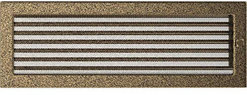 Rejilla de ventilación KRATKI Rejilla de Chimenea 17cm x 49cm Negro-Dorado con persianas