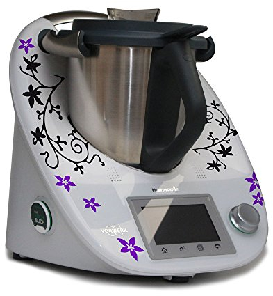Aufkleber für den Thermomix TM5 & TM6 - Ranke mit Blumen schwarz matt violett