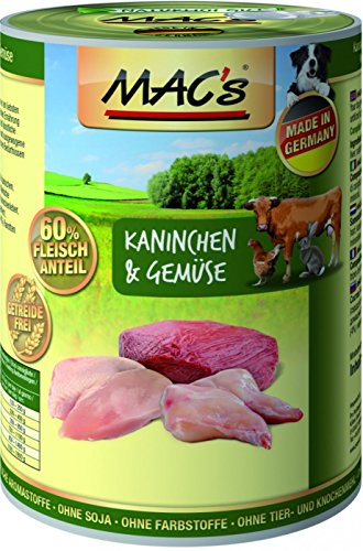 MACs Dog Kaninchen & Gemüse | 6 x 400 g | Alleinfuttermittel für Hunde | getreidefreies Nassfutter mit Gemüse | ohne Soja, Farbstoffe, Tier- und Knochenmehl | Mit 60% Fleischanteil