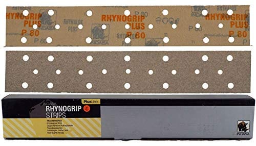 10 x Indasa Rhynogrip C45397 70 x 420mm Plusline 23 Hole Dust Extraction System Hook'N'Loop HookIt Grip Sanding Strips 80 Grit Abrasive 70x420mm