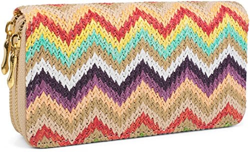 styleBREAKER Geldbörse mit Buntem Zick-Zack Muster im Ethno Design, Reißverschluss, Portemonnaie, Damen 02040049, Farbe:Beige-Mehrfarbig-längs