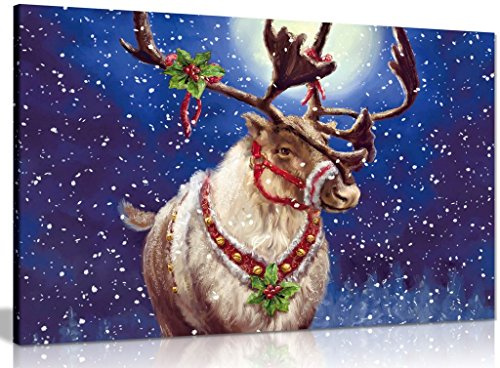 Christmas Reindeer Canvas Wall Art Picture Print (18x12in)