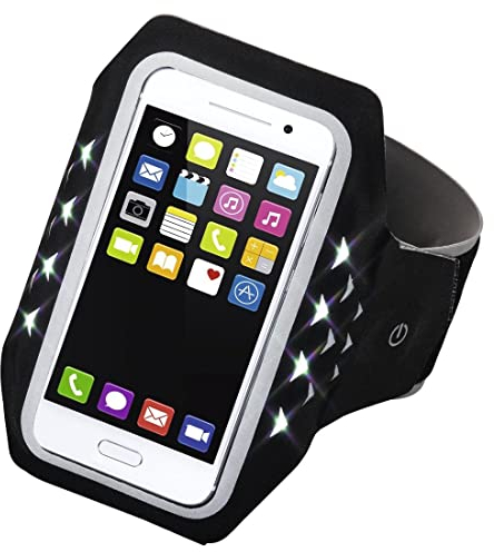 Hama Sportarmband Running (für 5,0 Zoll Smartphones, Größe XL (7,2 cm x 1,2 cm x 14,2 cm), mit Klettverschluss, mit LED, Lycra) schwarz/grau