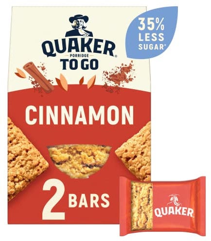 Quaker Porridge To Go Cinnamon Breakfast Bars, 2 x 55 g