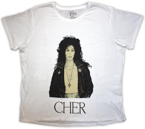 Cher T Shirt Leather Jacket Logo Official Womens Skinny Fit White M