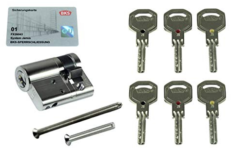 BKS Sicherheits Halbzylinder Janus Serie 46 (SN-TEC Sonderedition Schwarz/Rot/Gold), incl. 6 Schlüssel, Baulänge: 80mm (80/10 Gesamtlänge 90mm)