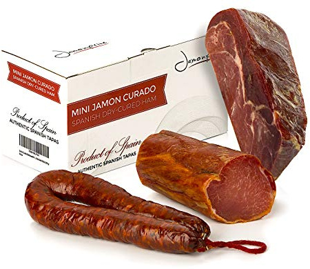 Serrano Schinken Gereift ohne Knochen 1 Kg + Lomo (Lende) Duroc Natural 250 gr + Chorizo Paprikawurst 200 gr - Spanischer Schinken Jamonprive