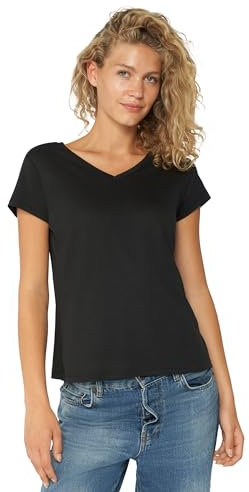 DANISH ENDURANCE Camiseta de Algodón Orgánico para Mujer de Manga Corta, Cuello Redondo o en V…, Cuello en Pico - Negro, M