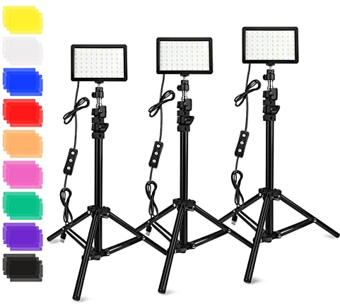 3 Packungen 70 LED Videoleuchte mit Stativständer/Farbfilter, Obeamiu 5600K USB Videolicht Studiolicht Fotografie Studio-Beleuchtungskit für Tablet/Kleinwinkelaufnahmen, Sammlungsporträt YouTube