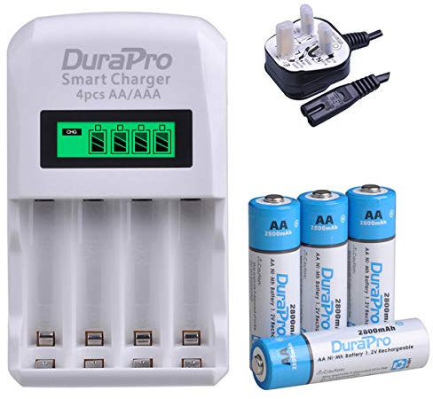 4Pcs DuraPro 2800mAh AA Rechargeable Battery NiMH + LCD 4-Slots Speedy Battery Charger for Ni-Cd/Ni-MH AA AAA Rechargeable Batteries