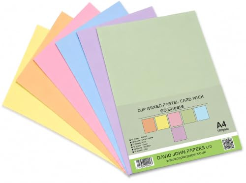 DJP pastellkortpaket A4 160 gsm blandade pastellkort 60 ark 6 nyanser A4-skrivare fotokopiator färgade kortblad