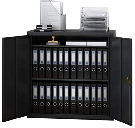 Panana Office Storage Cupboard, A4 Document Metal Filing Cabinet Steel 2 Door Locking Bookcase Shelving Unit with Keys (3 Tier a)