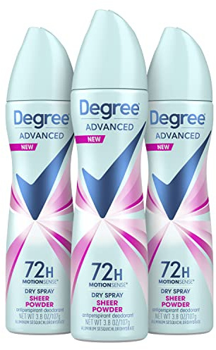 Degree Advanced Antiperspirant Deodorant Dry Spray 72-Hour Sweat and Odor Protection Sheer Powder Deodorant Spray For Women With MotionSense Technology 3.8 oz, Pack of 3