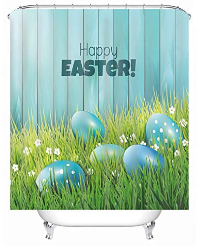 Banemi Duschvorhang Befestigung Wand, Shower Curtain 3D Blau Grün Luftballon Frohe Ostern. 180X180cm für Eck Dusche mit 12 Duschvorhangringen