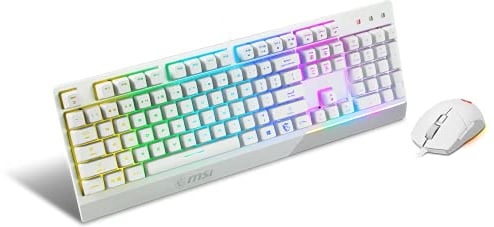 MSI VIGOR GK30 COMBO White Gaming Keyboard (UK Layout) + Gaming Mouse Bundle - Mech-Membrane Switches, 6-Zone RGB Lighting Keyboard, Dual-Zone RGB Lighting Mouse, 5000 DPI Optical Sensor, Symmetrical