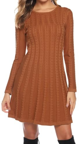 Gyabnw Robe Pull Femme Robe Tricotée Femme Col Rond Manches Longues
