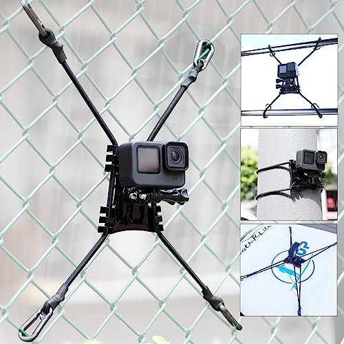 GEPULY 10-in-1 Action Camera Chain Link Fence Mount Cell Phone Tree Pole Bracket for Mevo Start GoPro Hero 13 12 11 10 9 8 7 6 5 4 Digital Camera-Backstop Mount for Recording Baseball/Softball/Tennis
