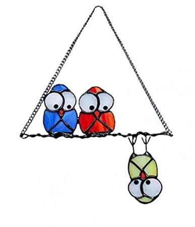 ASSR Mehrfarbige Vögel auf einem Draht, Garten-Sonnenfänger, hohe Buntglas-Material, Fenster-hängende Ornamente, Eulen-Serie, Skulpturen Anhänger