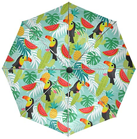 Toucan Tropical Bébé Perroquet Oiseau Parapluie Pliant Automatique Coupe-Vent Ultra-léger Voyage Incassable Parapluies pour Homme Femme