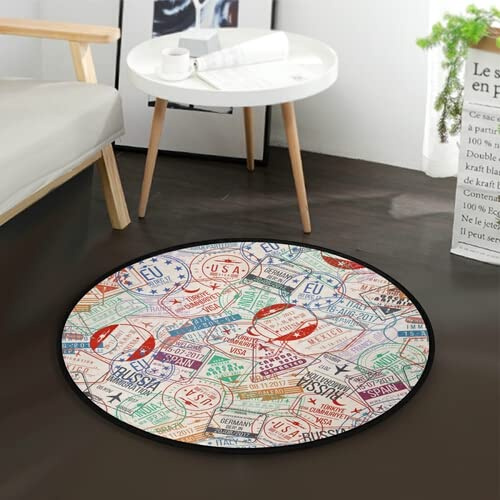 GuoChe Reisepass-Stempel, moderner Esszimmer-Eingangsbereich, Foyer, Wohnzimmer, Schlafzimmer, Teppich, 3,6 x 3,6 Fu?, runder Reisepass-Stempel