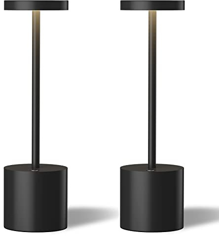 TBBGA LED Cordless Table Lamps Set of 2,Portable Rechargeable 5000mAh Outdoor Table Lamp,3 Color Stepless Dimming Battery Powered Lamp, Table Light for Dinner/Patio/Restaurant/Bedroom.(Black)