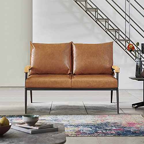 LEMROE Canapés 2 Places Modernes en Cuir avec Cadre en métal et accoudoirs en Bois pour Salon, Chambre d'amis, Bureau