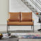 LEMROE Modernes 2-Sitzer-Ledersofa mit Metallrahmen und Holzarmlehnen für Wohnzimmer, Gästezimmer, Büro (Hellbraun, 2-Sitzer)