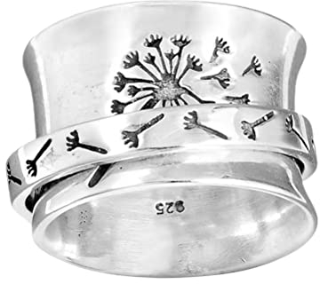 Löwenzahn Ring Rotierender Silber Ring Stress- und Angstabbau-Breitbandring Meditationsring Schmuck Frauen Damen