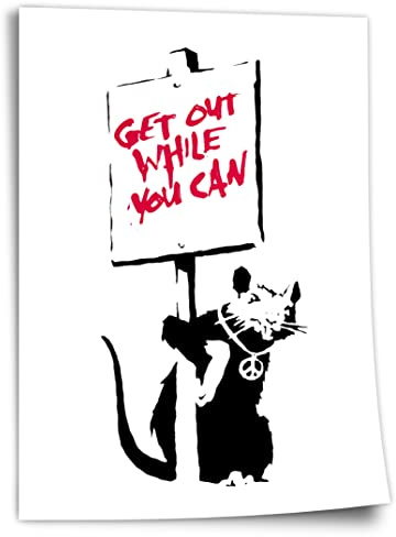 Poster aus Baumwolle Banksy Hip Hop Ratte - Modern Street-Art Mit Message- Kunstdruck Klein bis Groß XXL - Geschenk Wohnzimmer, Schlafzimmer Kunstdruck ohne Rahmen, Wandbild - A4, A3, A2, A1, A0, X..