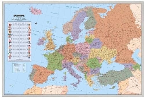 Korkpinnwand Europa karte - Silberrahmen - 60 x 90 cm