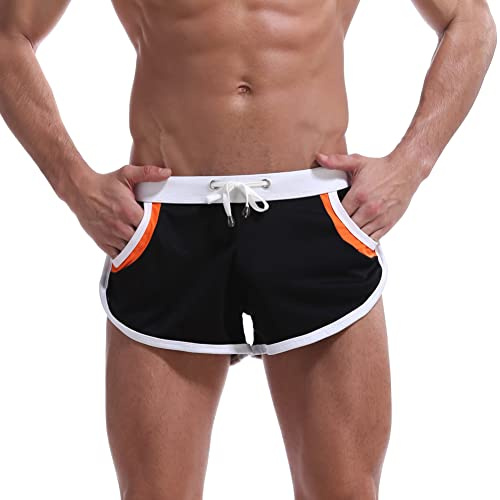 Dtone Kurze Herren-Shorts für Bodybuilding, Laufen, Fitnessstudio, Booty-Shorts, enganliegend, sexy 80er-Jahre-Kleidung, schwarz 2, L Kurze