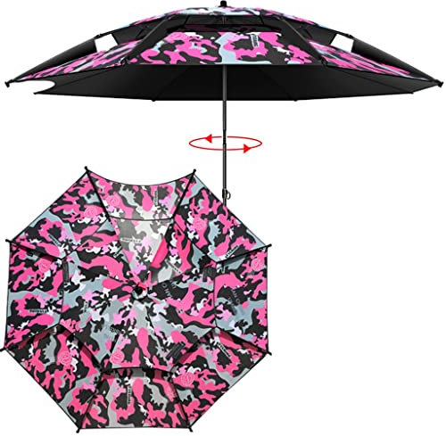 DUNAKE Sonnenschirm Balkon Camouflage Marktschirm Terrassenschirm Groß Doppellagiger Gartenschirm Wasserdicht Windfest Mit 360° Winkelverstellung Balkon Terrasse (Color : 2.2m/7.2ft, Size : Pink)