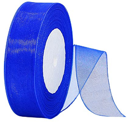 45m Organzaband Rayolblau 25mm Breit Chiffo Geschenkband,Transparentes Organza Bänder Chiffonband Schleifenband Dekoband Geschenkverpackung Deko Band Tüllband für Weihnachten Hochzeit Taufe Geburtstag