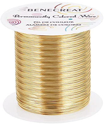 BENECREAT Alambre de perlas de 26 calibre de 0,4 mm, 120 m, alambre de cobre resistente al deslustre, para embalaje de perlas y otras artesanías, oro claro