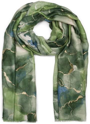 styleBREAKER Damen Schal mit edlem Marmormuster und goldenen Metallic-Details | Warme Winterstola, mehrfarbig 01017153, Farbe:Dunkelgrün-Grün