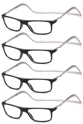 NEW VISION Lesebrille 4 pack, Magnet Lesebrille, Bequem Magnetverschluss Vorne, Leicht Lesebrillen NV2904, Lesehilfe für Damen Herren (4 Schwarz, 2.5, x)