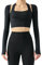 SEAUR Damen Sport Oberteil Langarm Crop Top Yoga Fitness 2 in 1 Laufshirt Longsleeve T-Shirt Eng Kurz Gym Top Neckholder Sportshirt - S