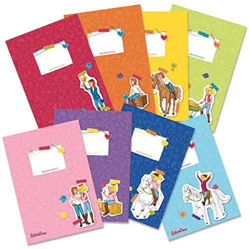 Papierdrachen 8 hochwertige Heftumschläge aus Papier für Kinder | DIN A5| Motiv Bibi und Tina - Heftschoner ideal für die Schule - Heftumschlag 250g/m² - Set Nummer 10