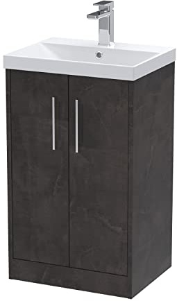Hudson Reed JNU2601D Juno Floor Standing 2 Door Vanity Unit & Thin-Edge Ceramic Basin, 500mm, Matt Metallic Slate