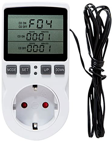 LUFEIS Digital Thermostat Steckdose, Temperaturregler 230 V mit Fühler, LCD Bildschirm Heizen Kühlen Temperaturschalter, Digital Thermostat Steckdose für Gewächshaus, Aquarium, Terrarium, Reptilien