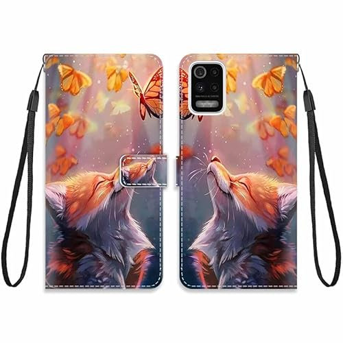 KARTXITAI Hülle Kompatibel mit LG K52,Leder Handyhülle mit Kartenfach Geld Slot Ständer PU Ledertasche Wallet Flip Magnetische Muster Schutzhülle-Fuchs,Schmetterling